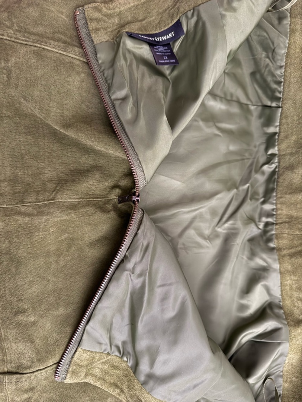 Ashley Stewart Suede Leather Skirt Olive Green Luxe A-Line Midi Plus Size 22 EUC - Picture 6 of 8